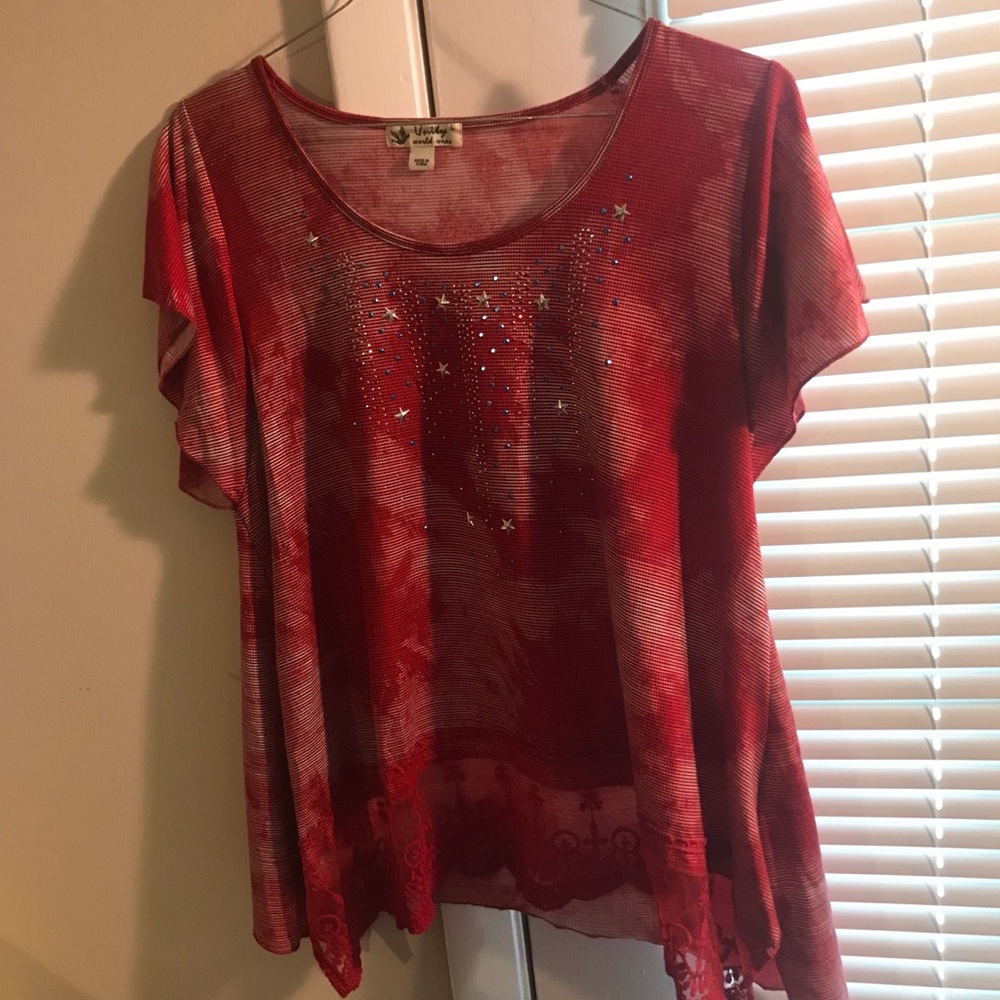 Unity World Wear Large Bedazzled Red Top